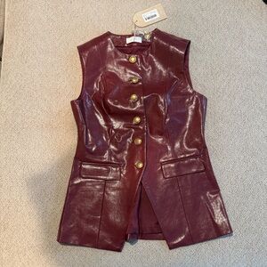 Meshki Coralia Faux Leather Sleeveless Vest - Cherry Red - Size S - NWT ✨